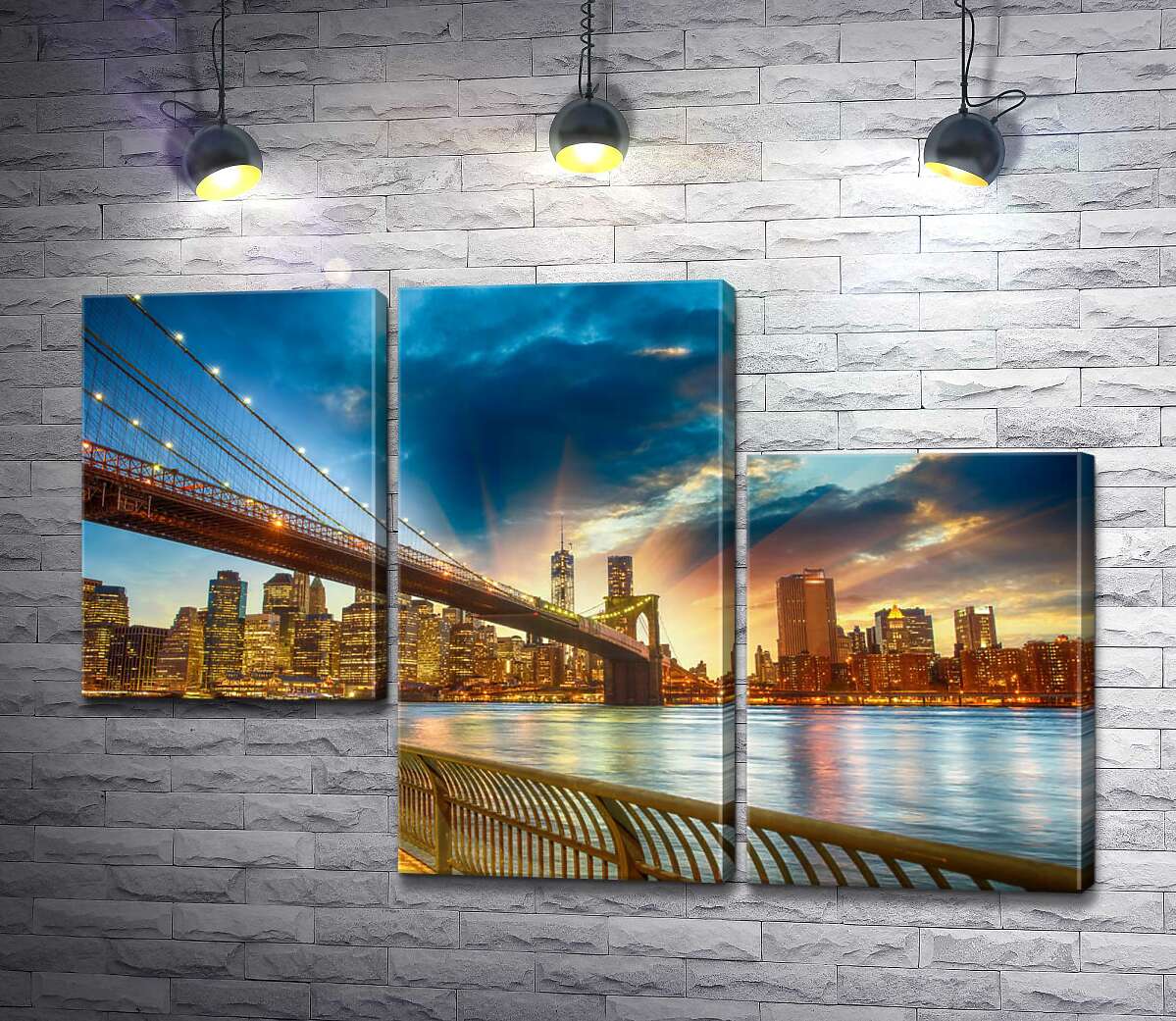 модульна картина Бруклінський міст (Brooklyn Bridge) веде до багатолюдного мегаполісу (Модуль №13)