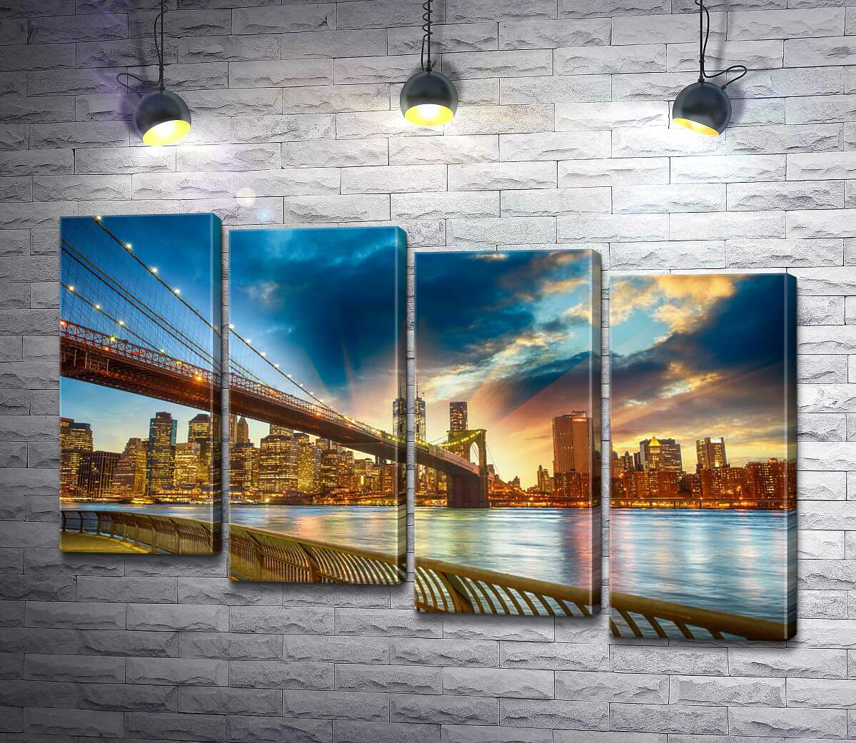 модульная картина Бруклинский мост (Brooklyn Bridge) ведет к многолюдному мегаполису (Модуль №19)
