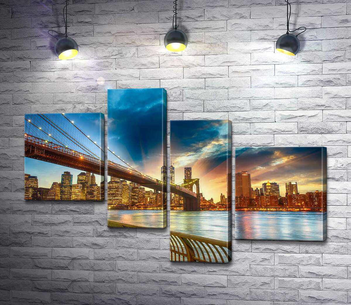 модульная картина Бруклинский мост (Brooklyn Bridge) ведет к многолюдному мегаполису (Модуль №21)