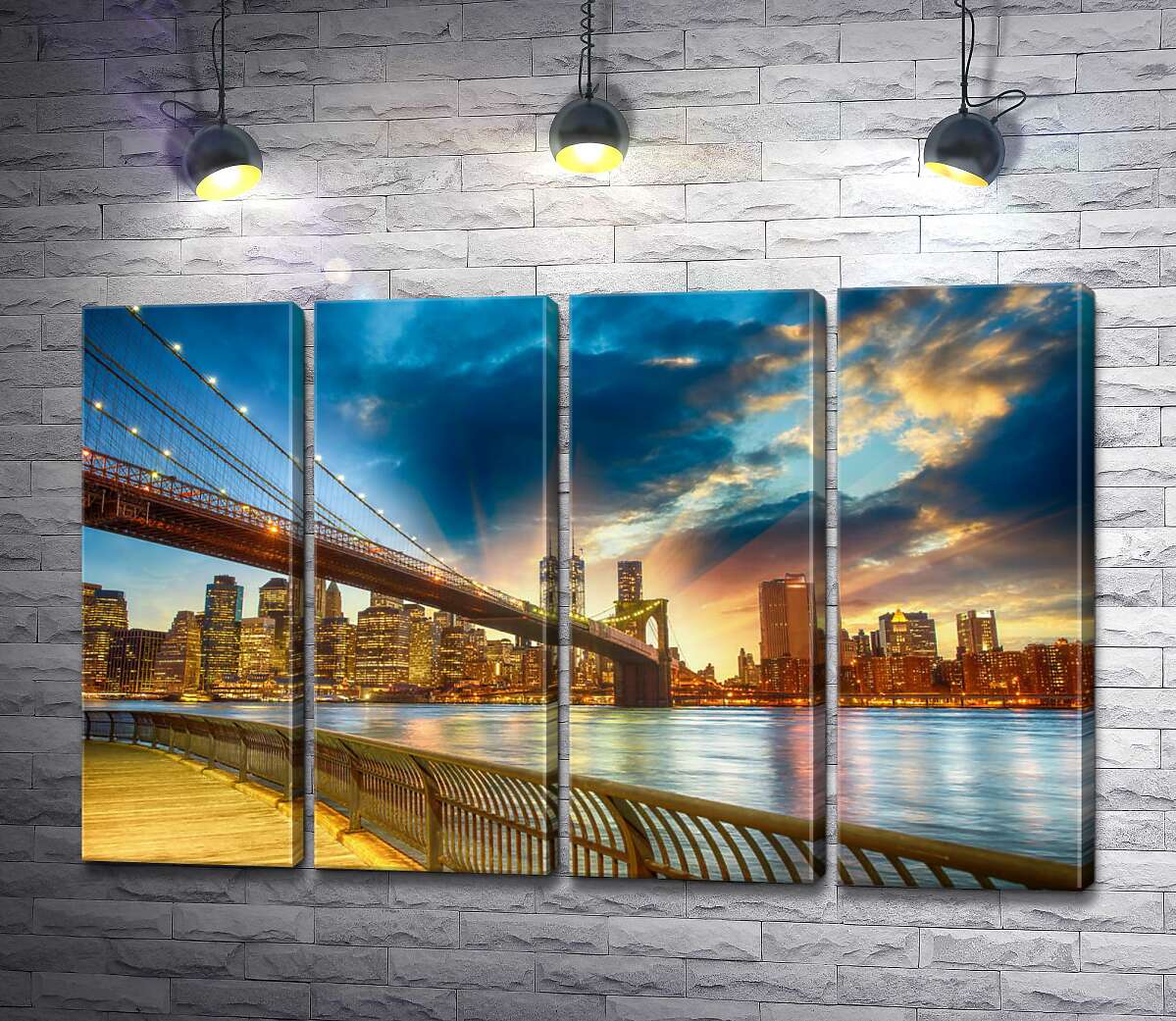 модульная картина Бруклинский мост (Brooklyn Bridge) ведет к многолюдному мегаполису (Модуль №24)