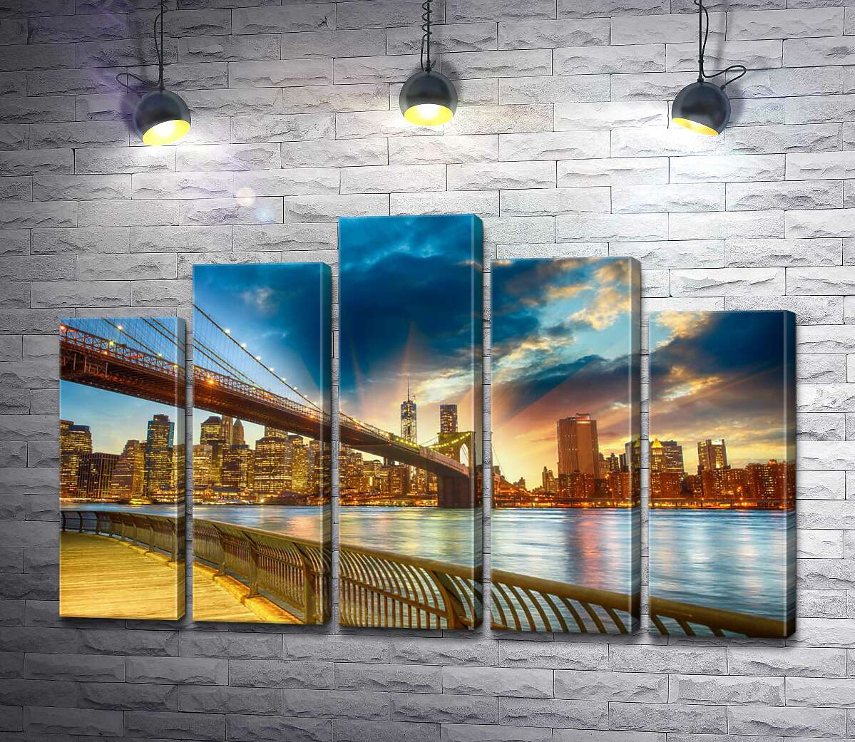 модульная картина Бруклинский мост (Brooklyn Bridge) ведет к многолюдному мегаполису (Модуль №29)