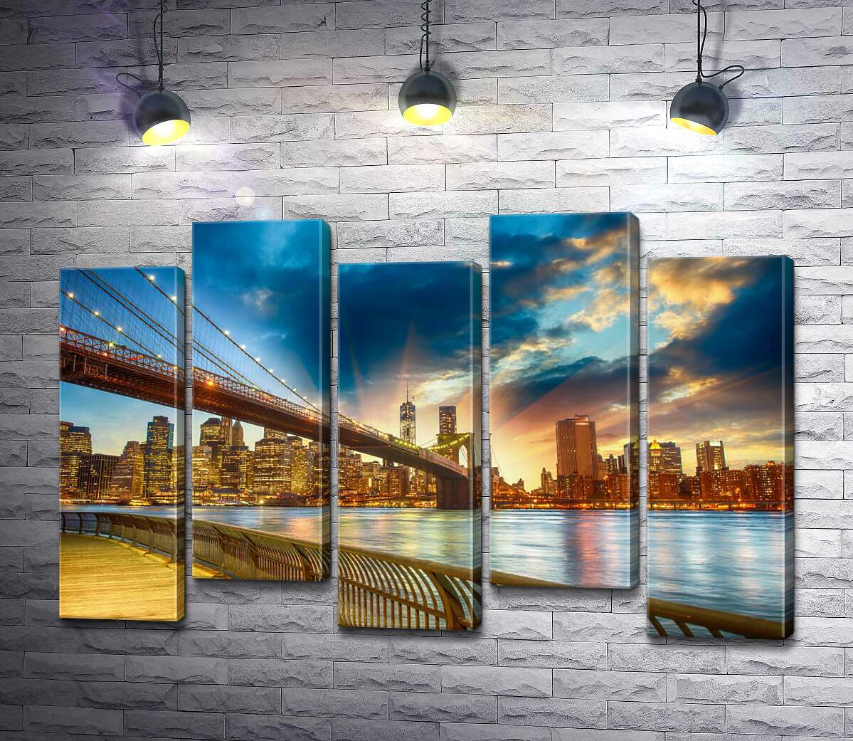 модульная картина Бруклинский мост (Brooklyn Bridge) ведет к многолюдному мегаполису (Модуль №30)