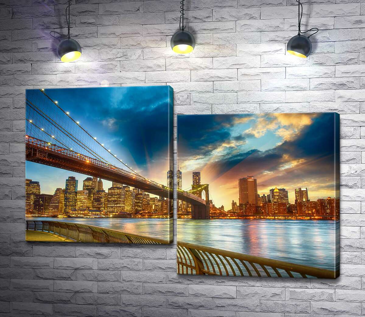 модульная картина Бруклинский мост (Brooklyn Bridge) ведет к многолюдному мегаполису (Модуль №9)