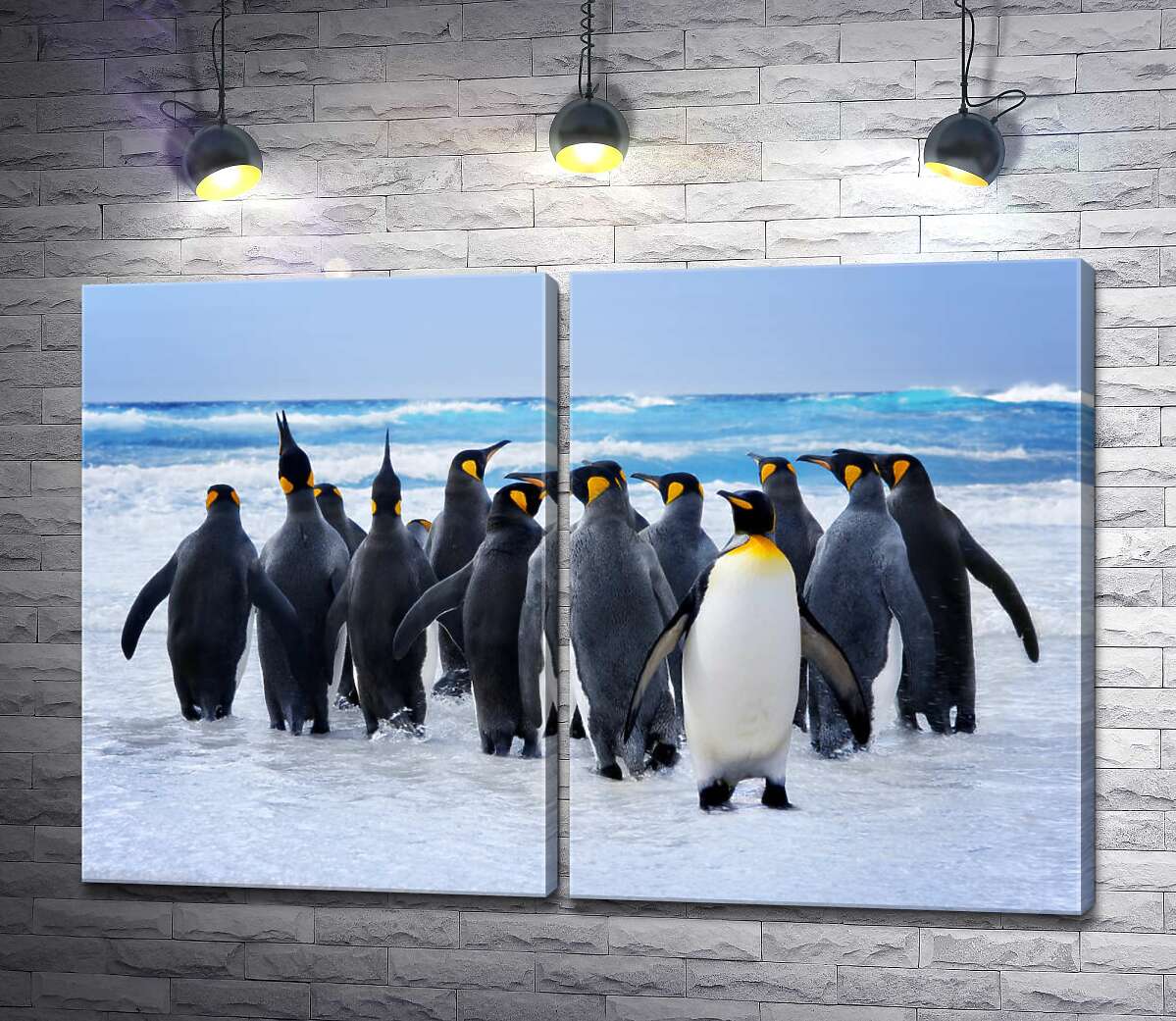 модульная картина Группа королевских пингвинов направляется к океану
