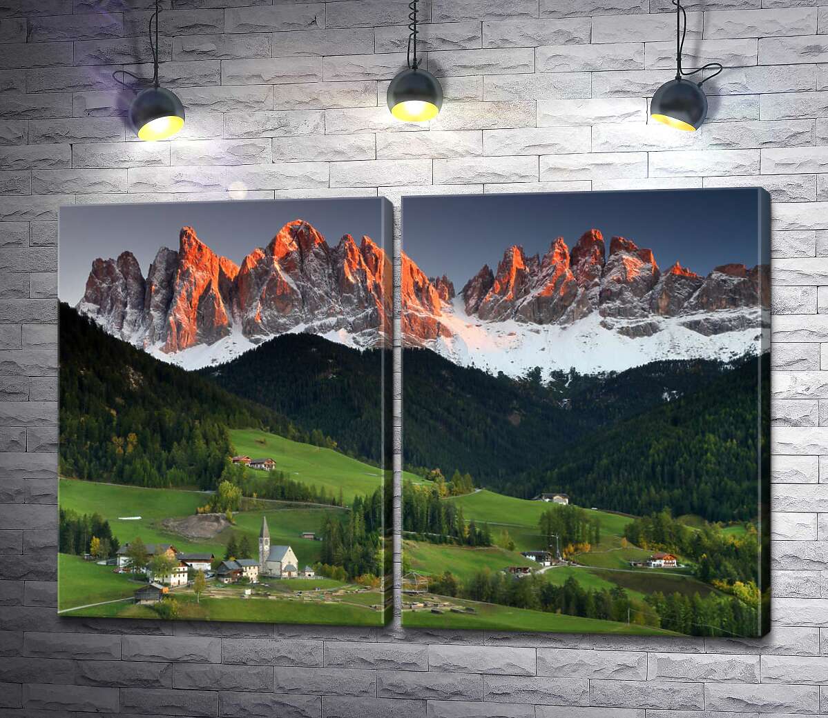 модульна картина Альпійське село оточене високими горами