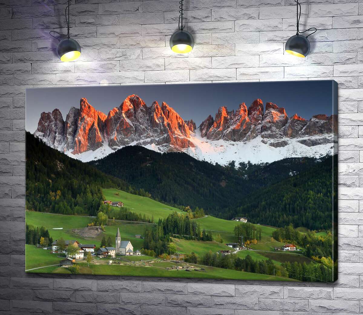 картина Альпийская деревня окружена высокими горами