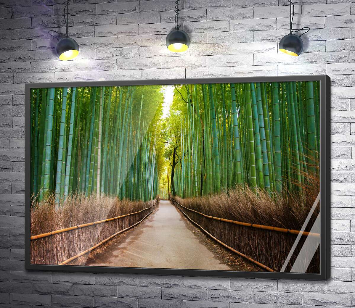постер Рівна доріжка тягнеться крізь бамбуковий ліс