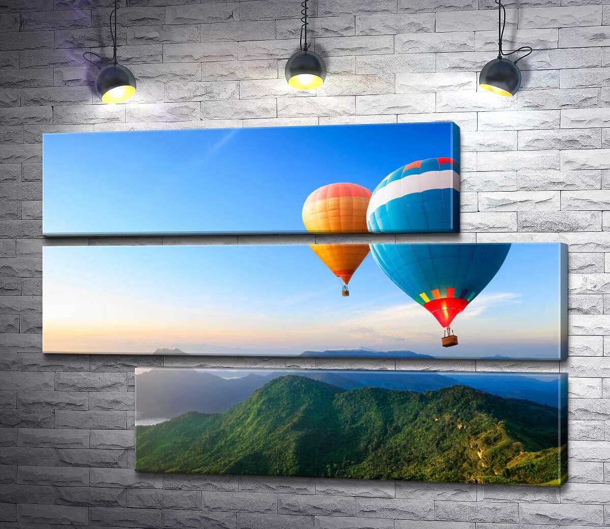 модульная картина Два воздушных шара летают над бархатными горами (Модуль №16)