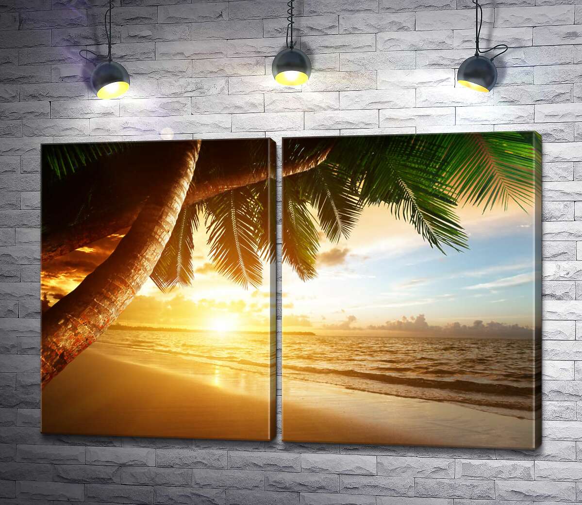 модульная картина Вид на вечерний пляж с тени пальм