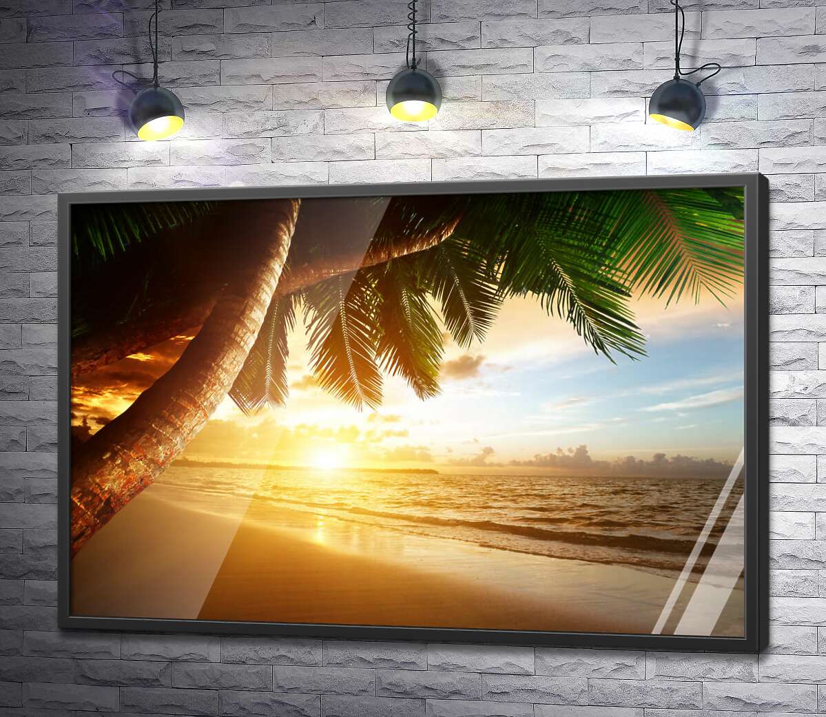 постер Вид на вечерний пляж с тени пальм