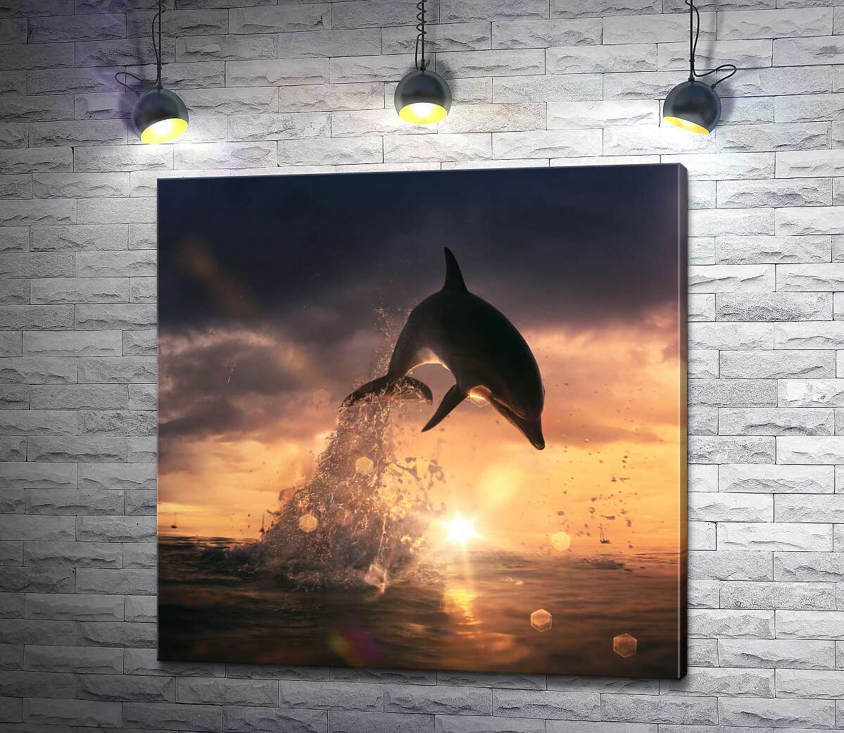 картина Силует дельфіна, що вистрибує з води
