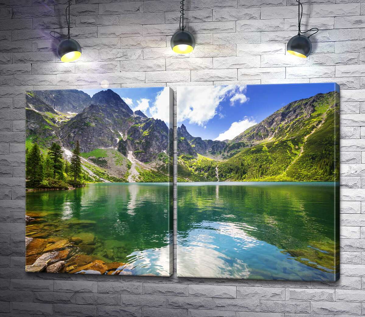 модульна картина Кам'янистий берег прозорого гірського озера