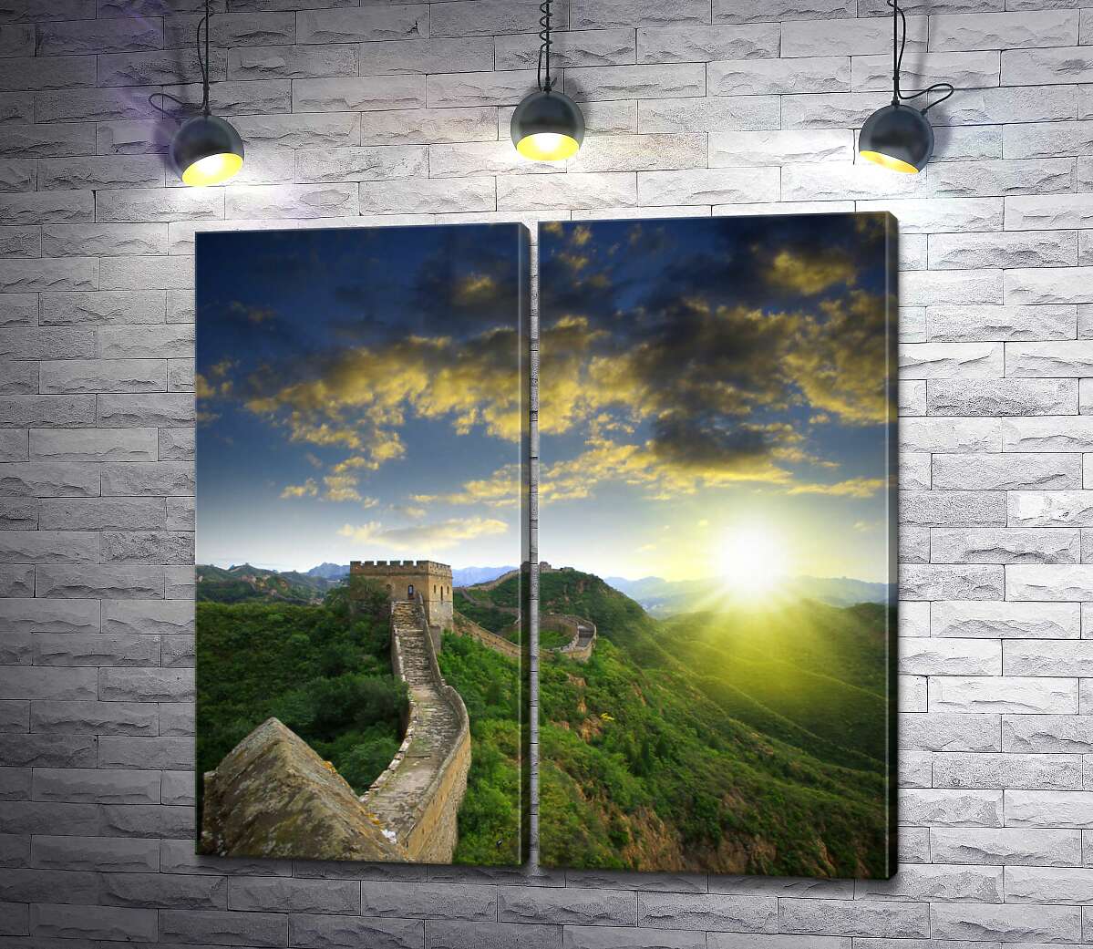 модульна картина Тонка смужка Великого китайського муру тягнеться зеленими схилами