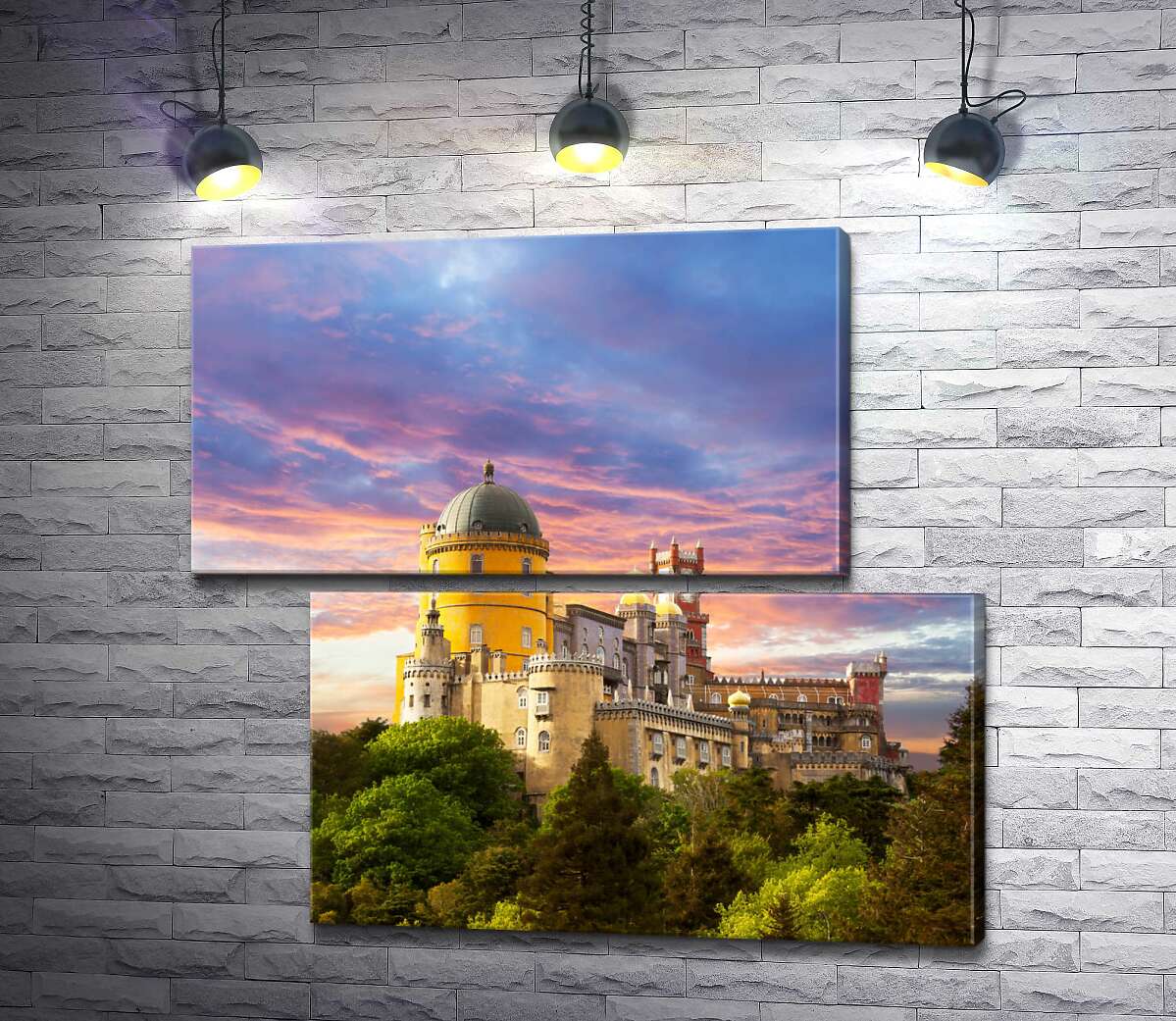 модульная картина Романтический дворец Пена (Palacio Nacional da Pena) в окружении деревьев (Модуль №8)