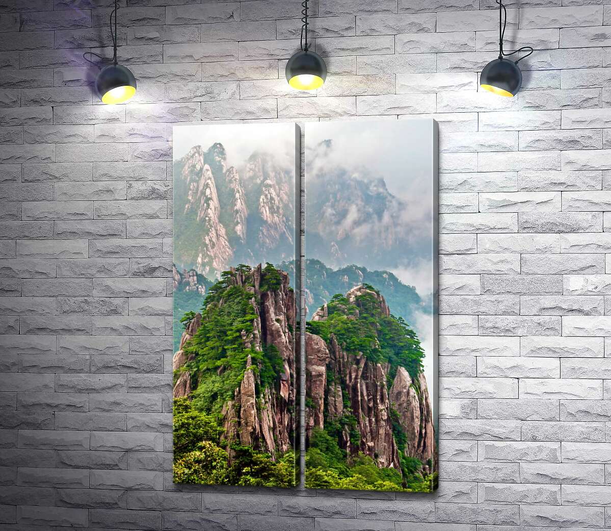 модульна картина Скелясті гори Хуаншань прикрашені зеленими кронами дерев