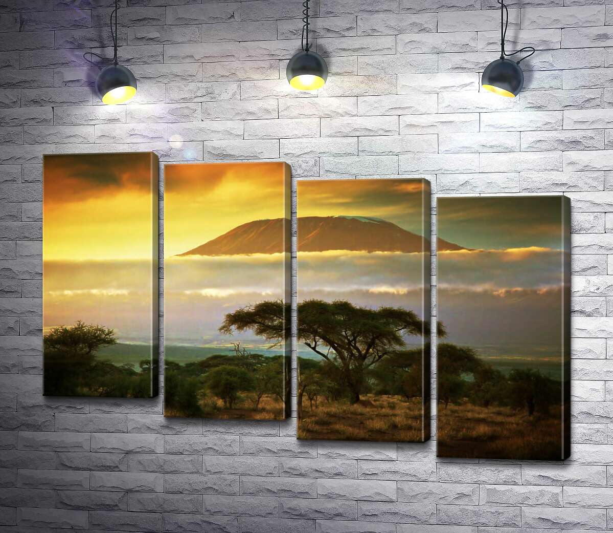 модульна картина Вид на гору Кіліманджаро (Kilimanjaro) із савани (Модуль №19)
