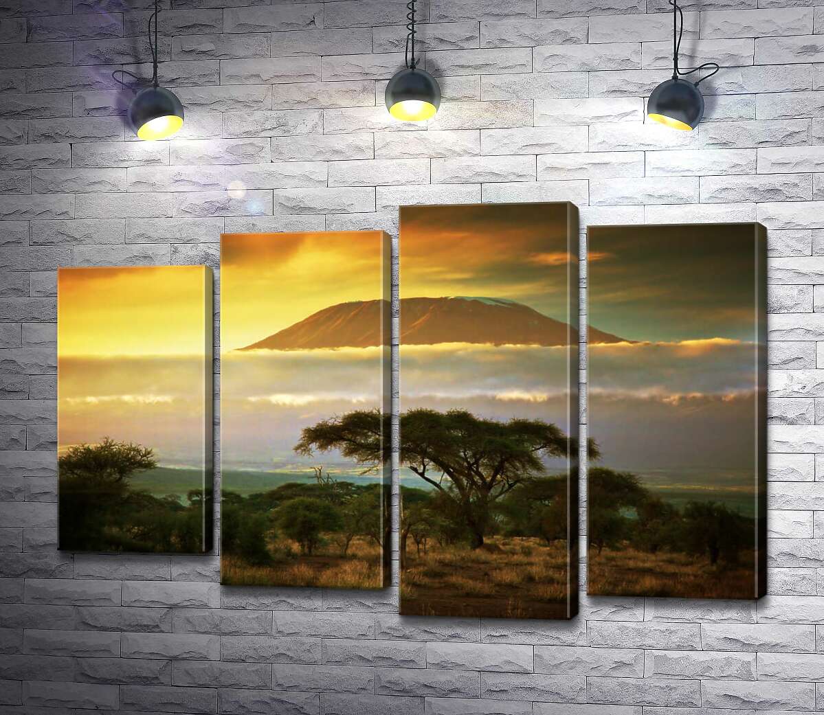 модульная картина Вид на гору Килиманджаро (Kilimanjaro) из саванны (Модуль №3)