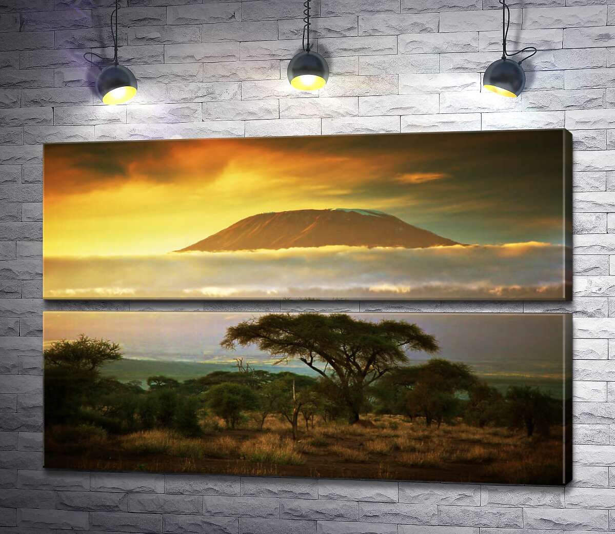 модульна картина Вид на гору Кіліманджаро (Kilimanjaro) із савани (Модуль №7)