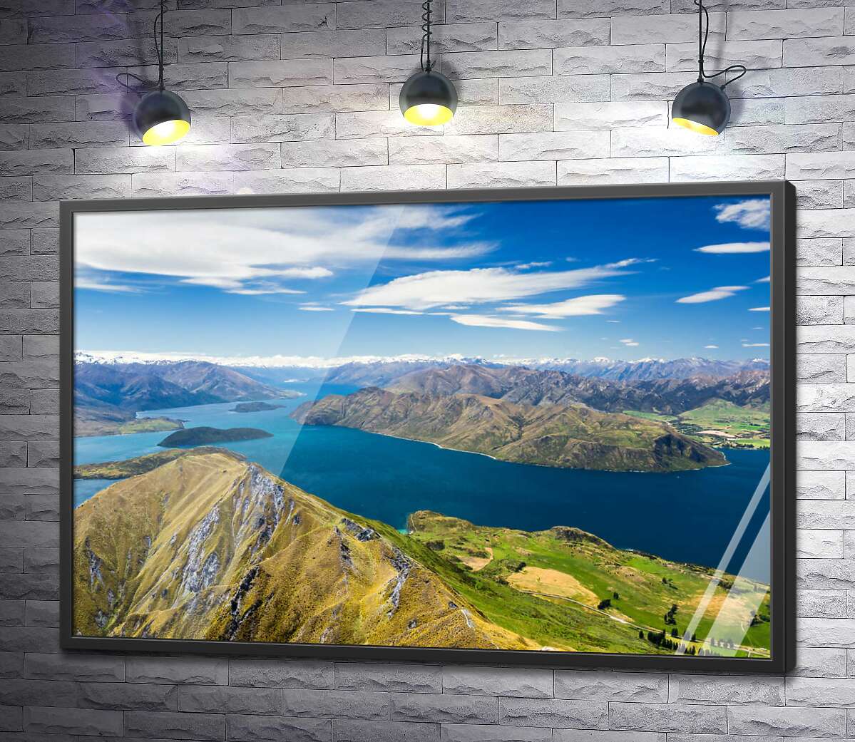 постер Вид на холмы зеленых островов в Новой Зеландии