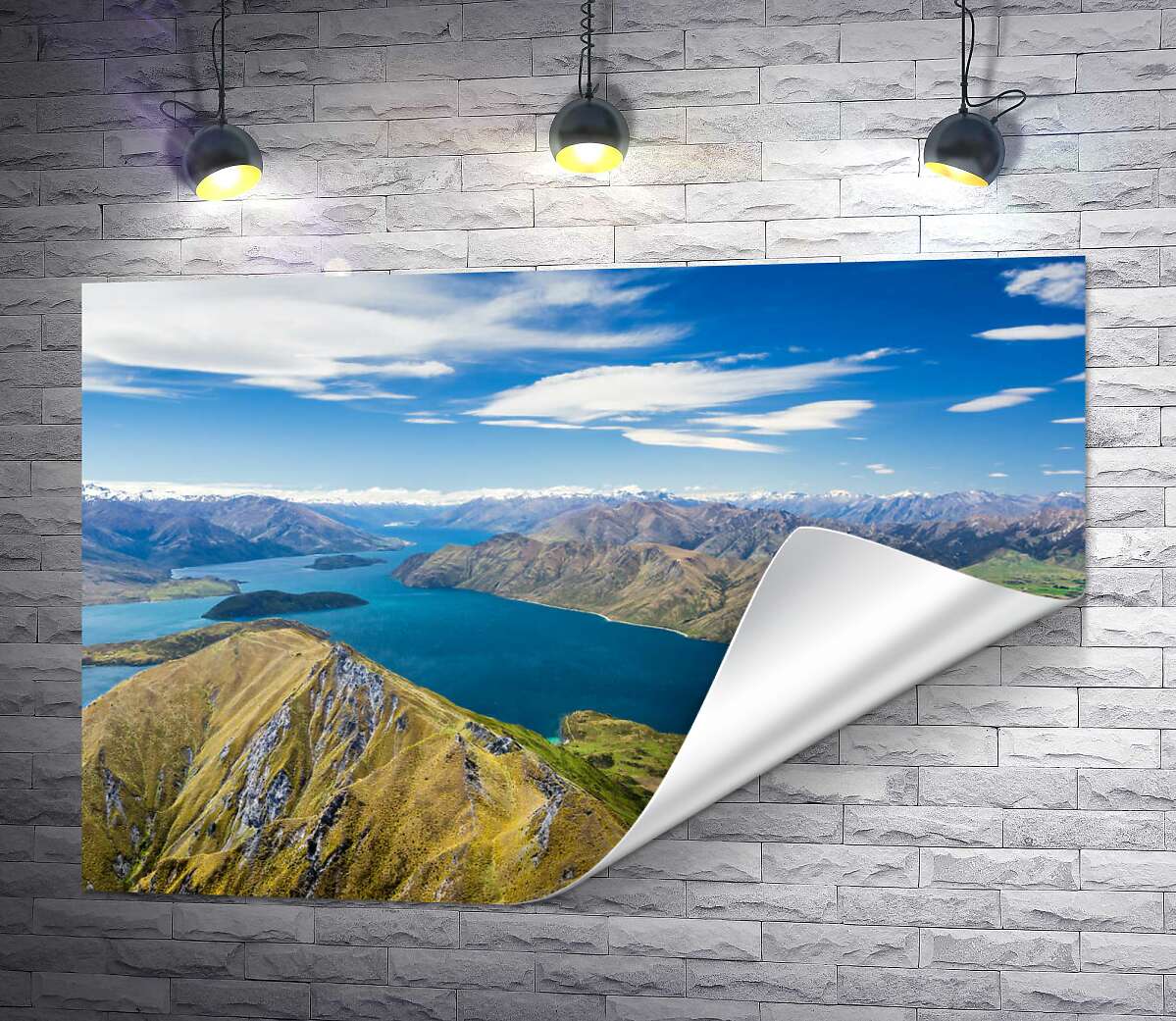 печать Вид на холмы зеленых островов в Новой Зеландии