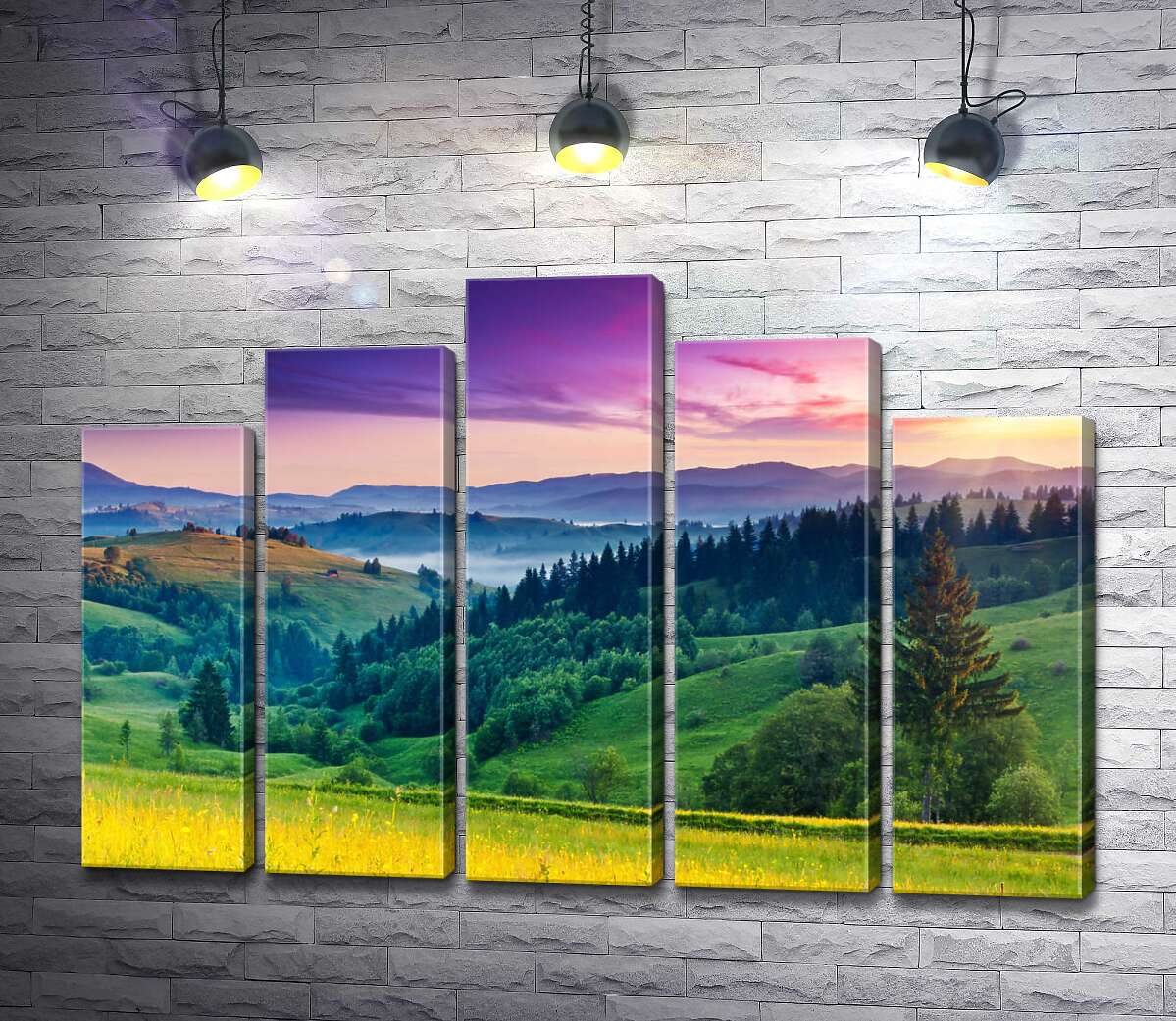 модульна картина Ранкове сонце світить на схили зелених гір (Модуль №29)
