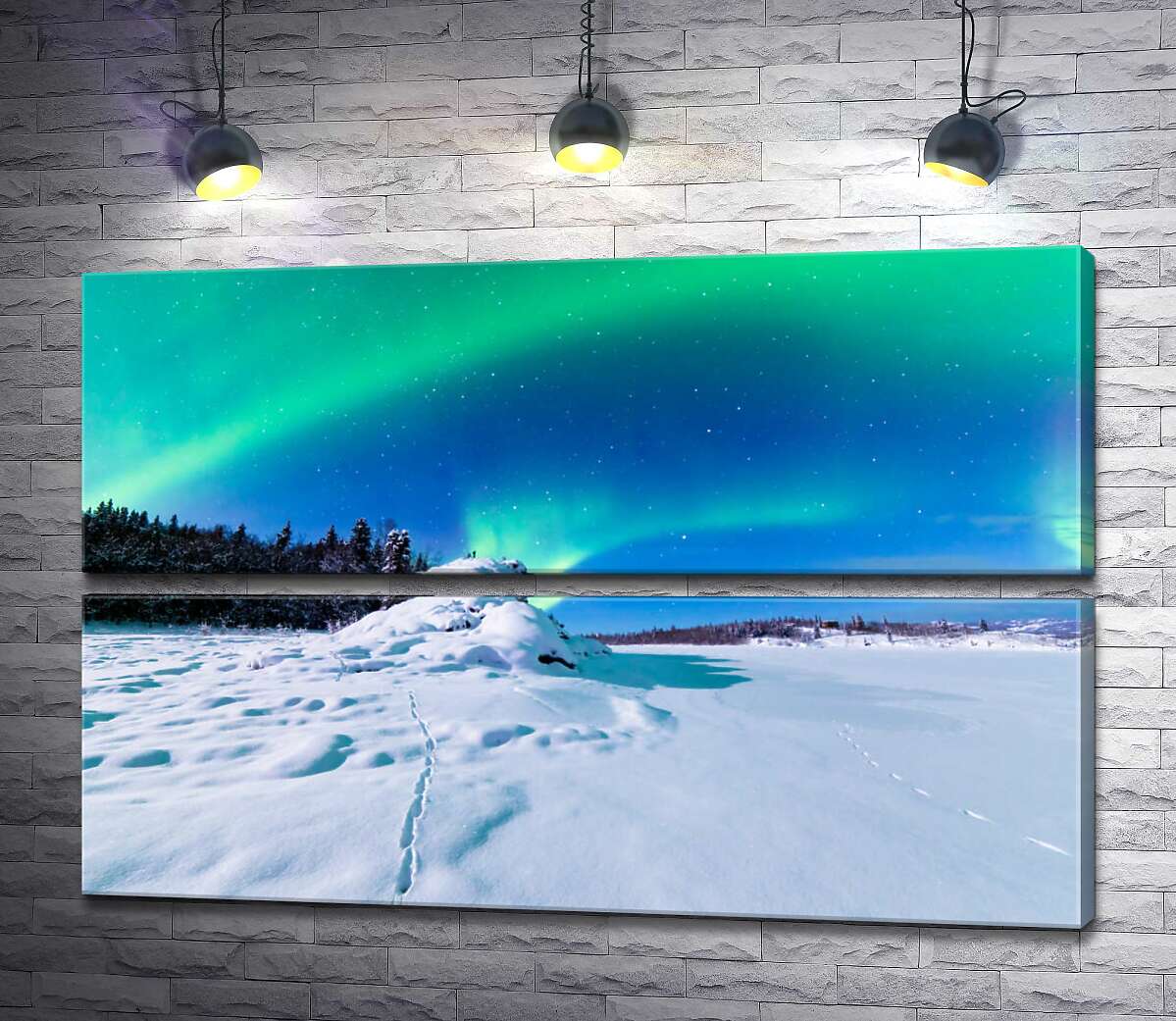 модульна картина Полярне сяйво видніється над засніженою долиною (Модуль №7)