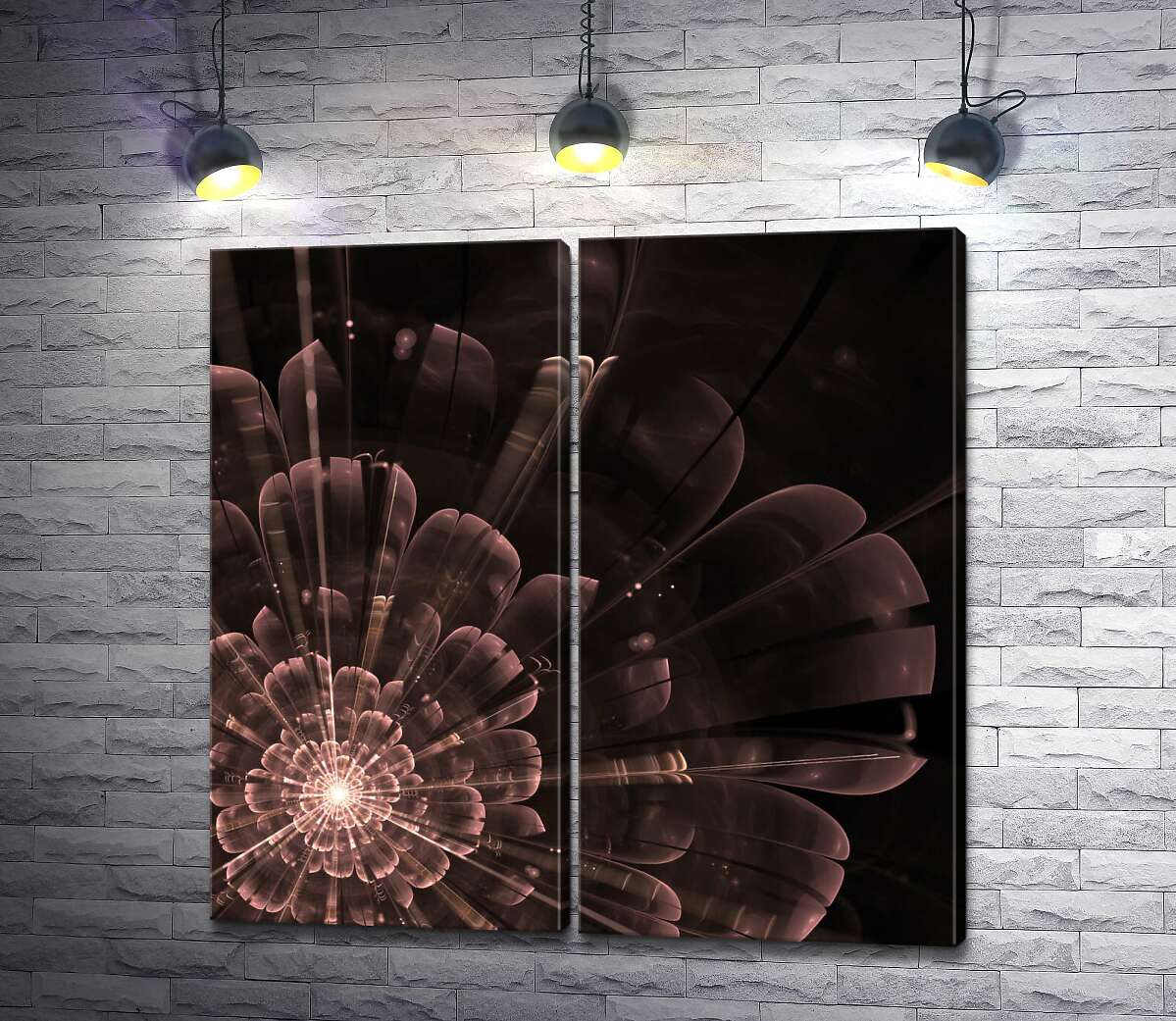 модульная картина Прозрачные стеклянные лепестки цветка в шоколадных оттенках