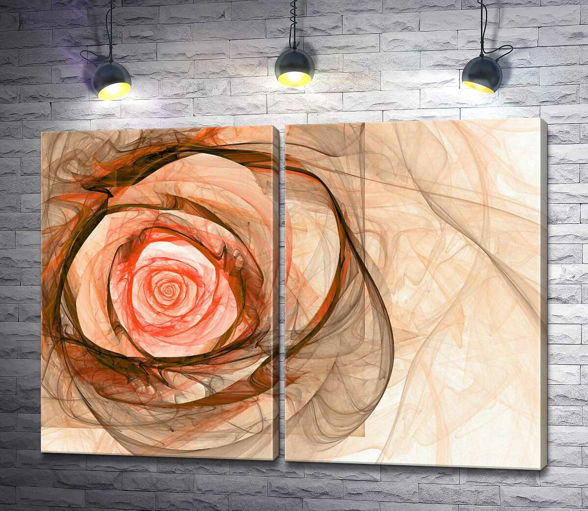модульная картина Цветок оранжевой розы окутан полупрозрачным дымом