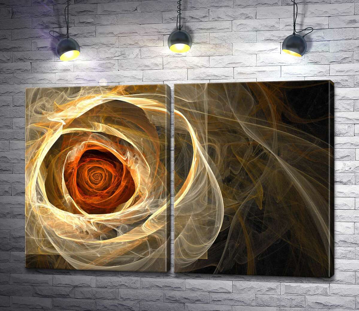 модульная картина Оранжевого цвета роза окутана белым дымом