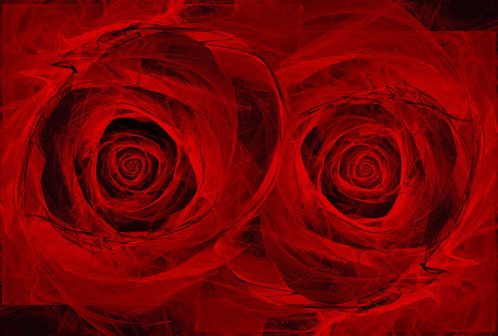 картина-постер Красные лепестки роз на черном фоне