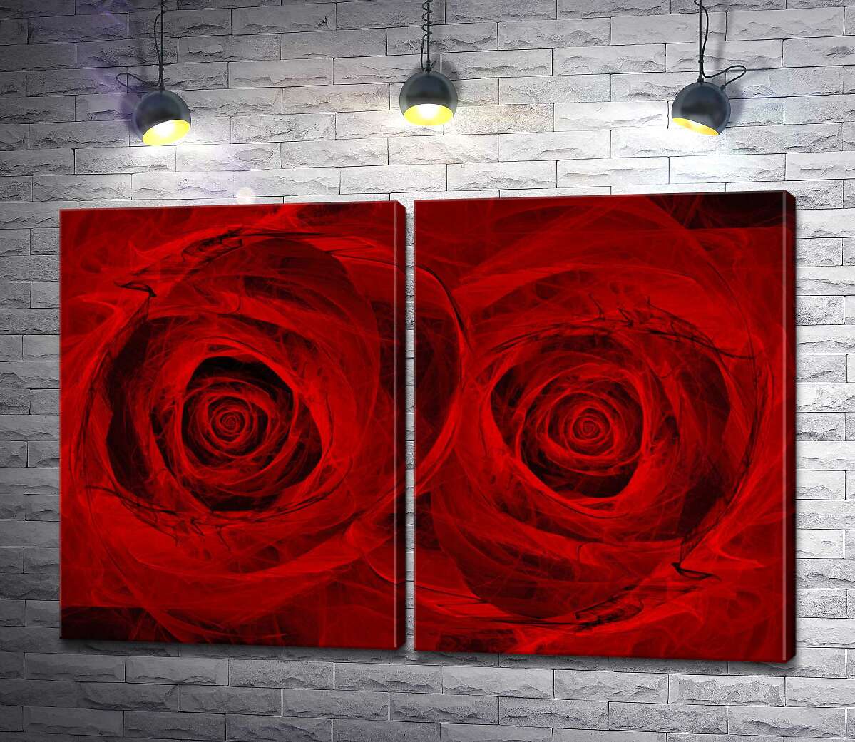 модульная картина Красные лепестки роз на черном фоне