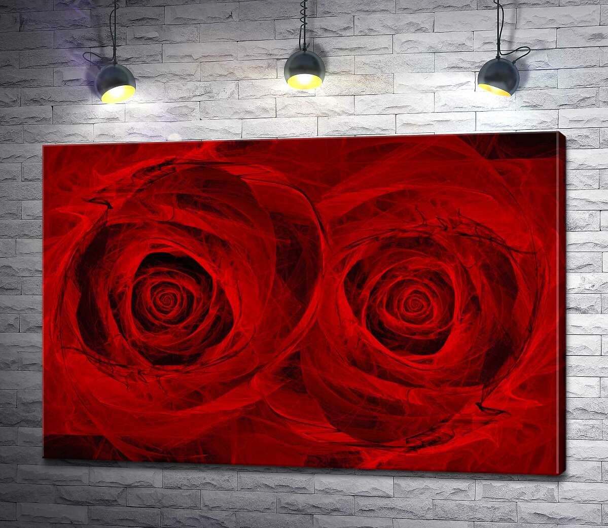 картина Красные лепестки роз на черном фоне