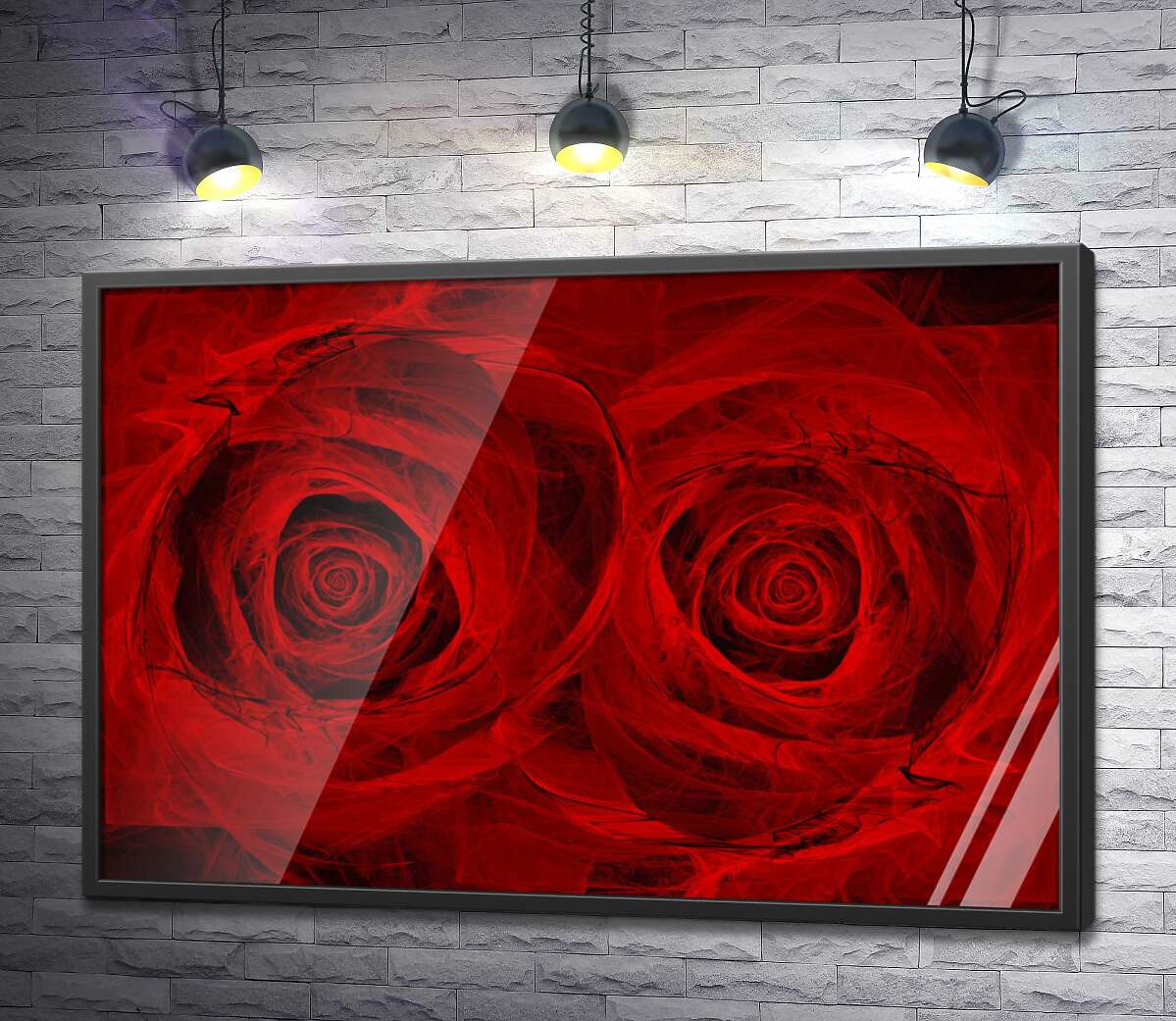 постер Червоні пелюстки троянд на чорному фоні
