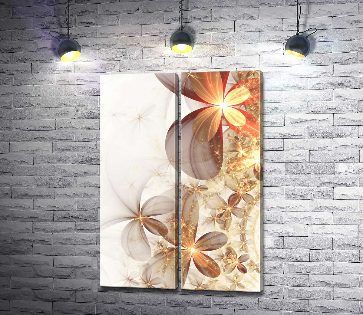 модульная картина Прозрачные лепестки цветов покрыты золотыми звездами