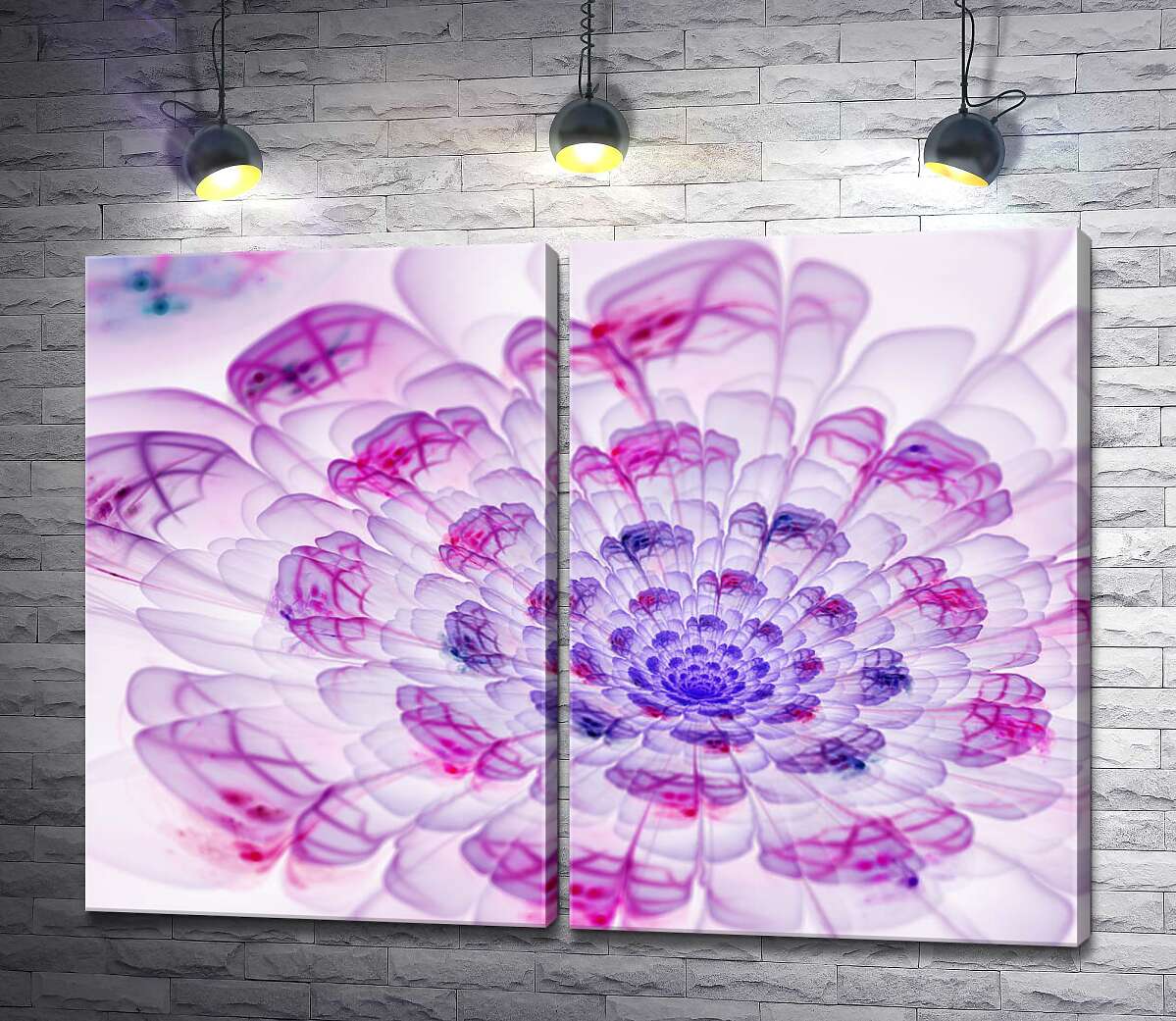 модульная картина Тонкие розовые узоры на белых лепестках цветка