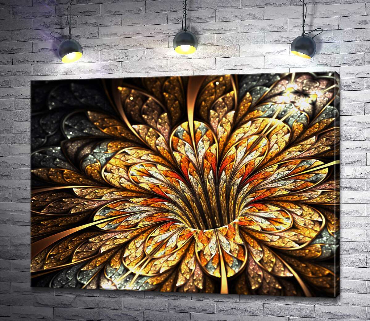 картина Золоті пелюстки квітки виблискую краплями роси