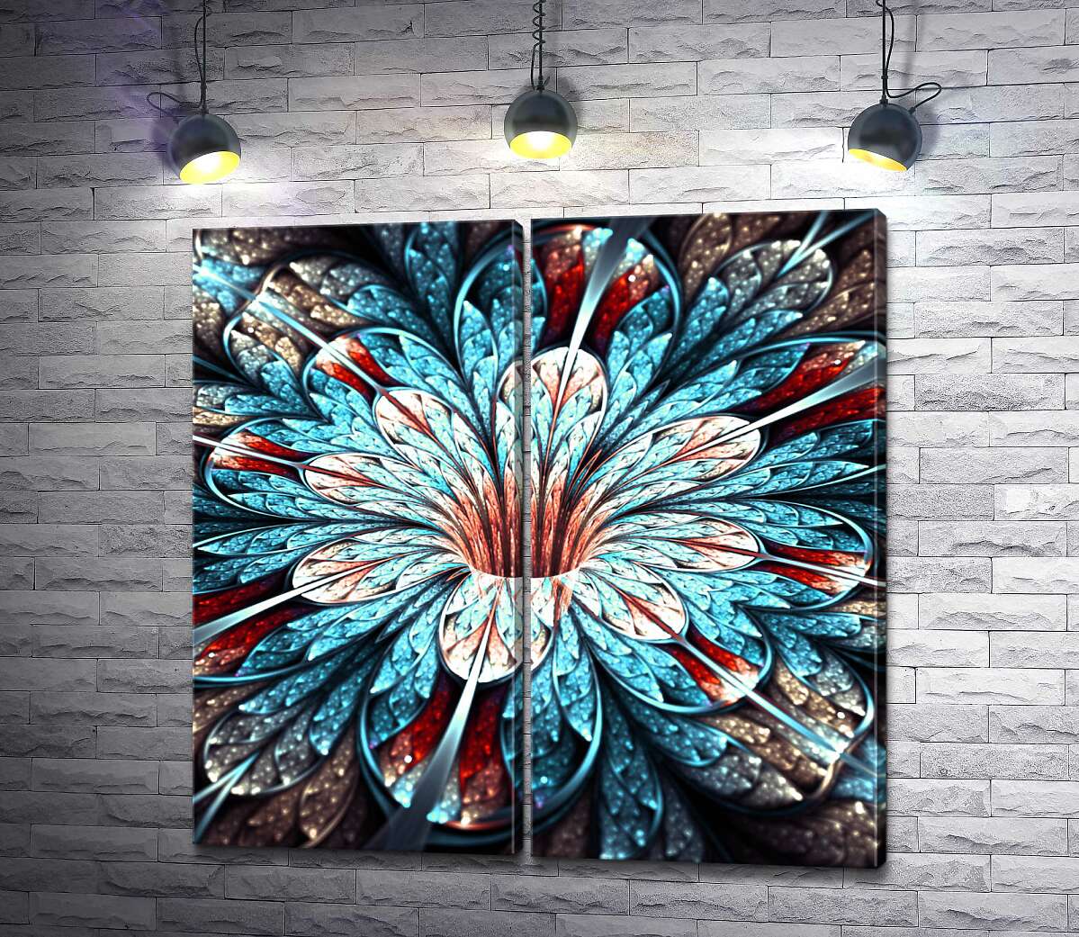 модульна картина Дорогоцінна квітка у блакитно-червоних відтінках