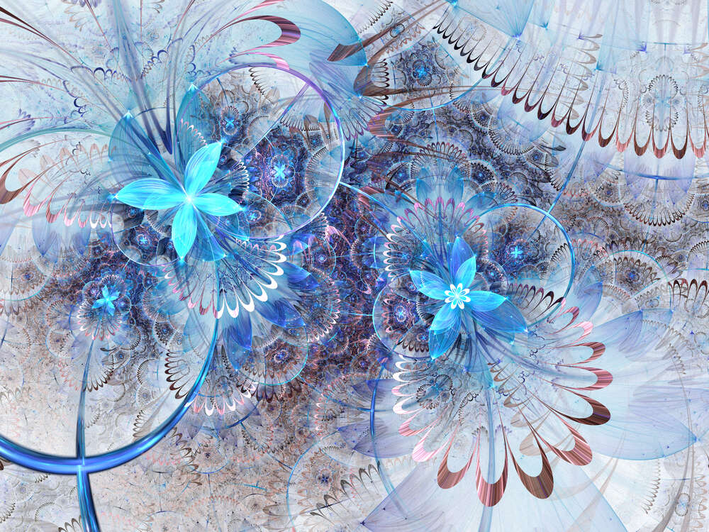 картина-постер Блакитні квіти розпускаються на фоні з візерунками