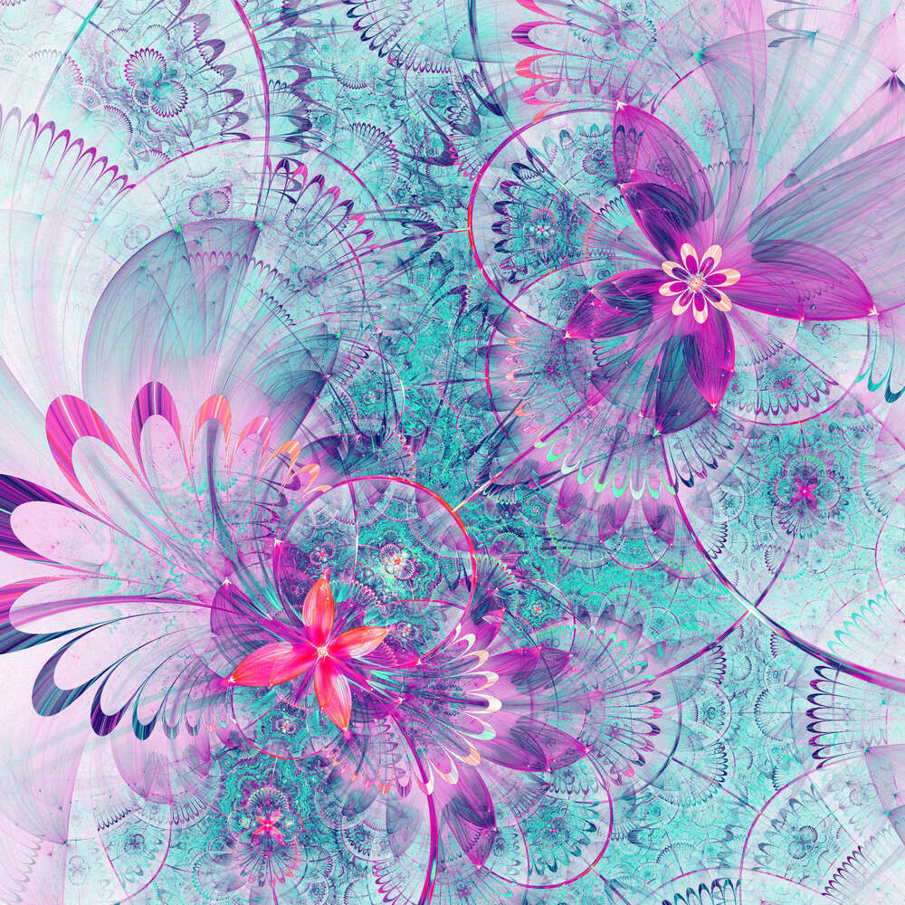 картина-постер Блакитний орнамент переплітається з фіолетовими квітами
