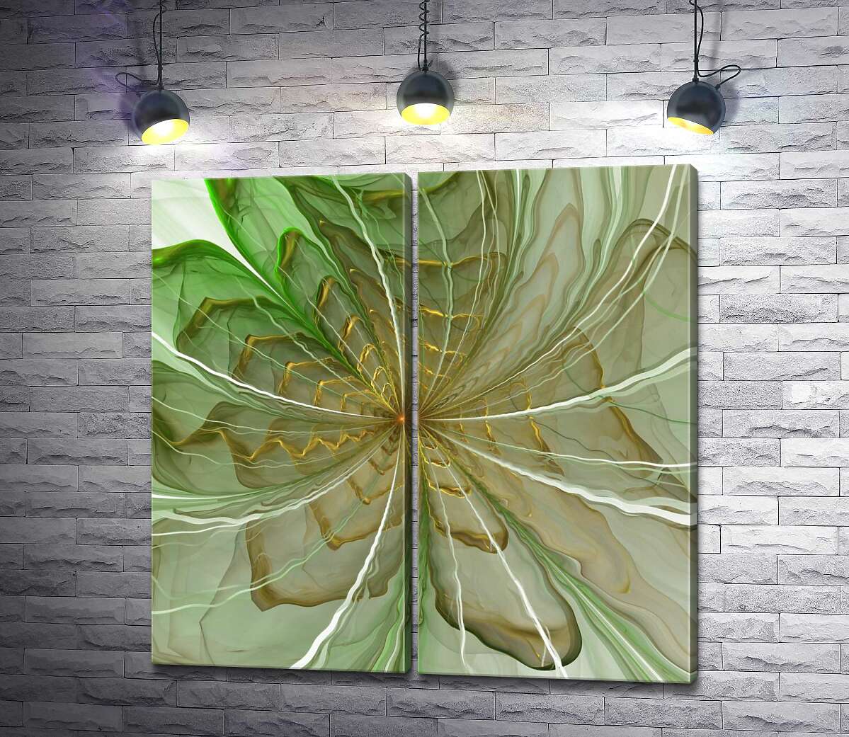 модульна картина Жовто-зелені відтінки змішались на пелюстках квітки
