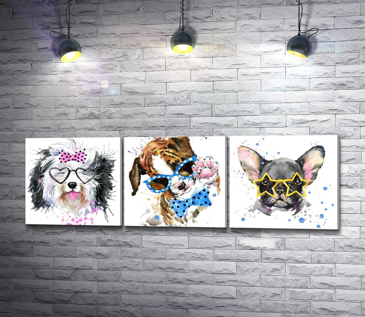 картина-коллаж Трио модных собак