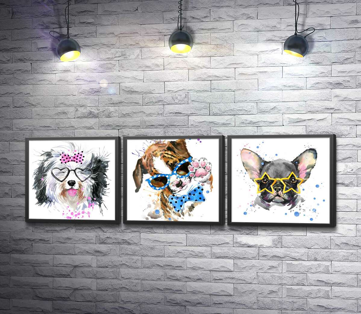 постер-коллаж Трио модных собак