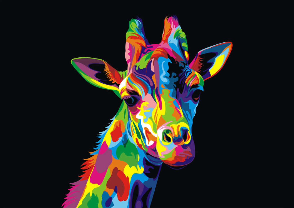 картина-постер Спокійний погляд різнокольорової жирафи