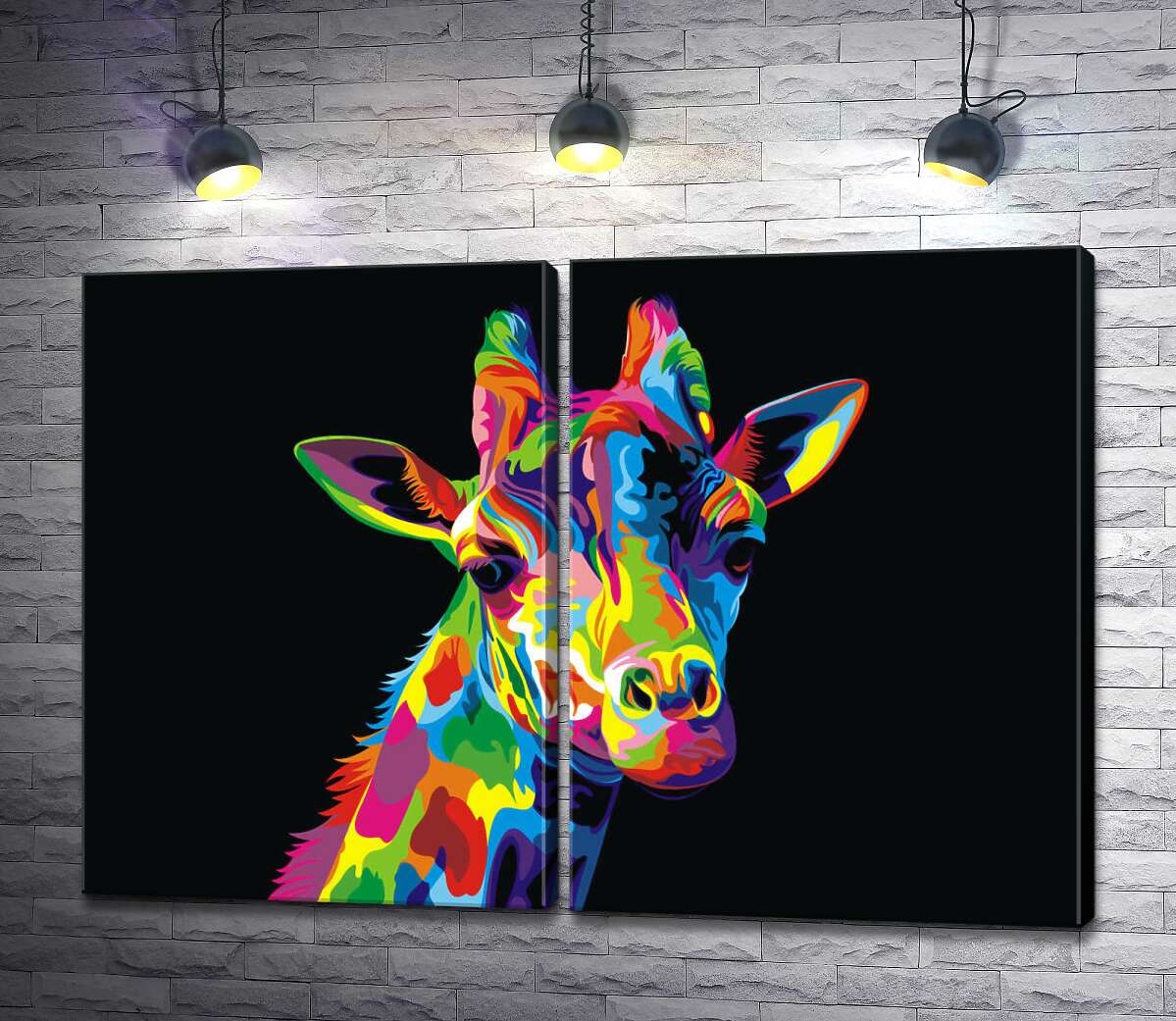 модульная картина Спокойный взгляд разноцветного жирафа