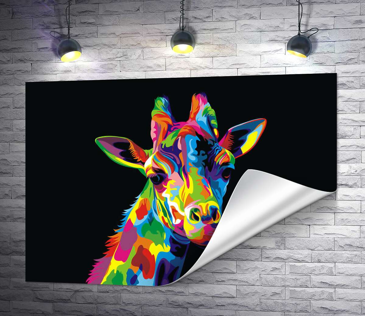 печать Спокойный взгляд разноцветного жирафа