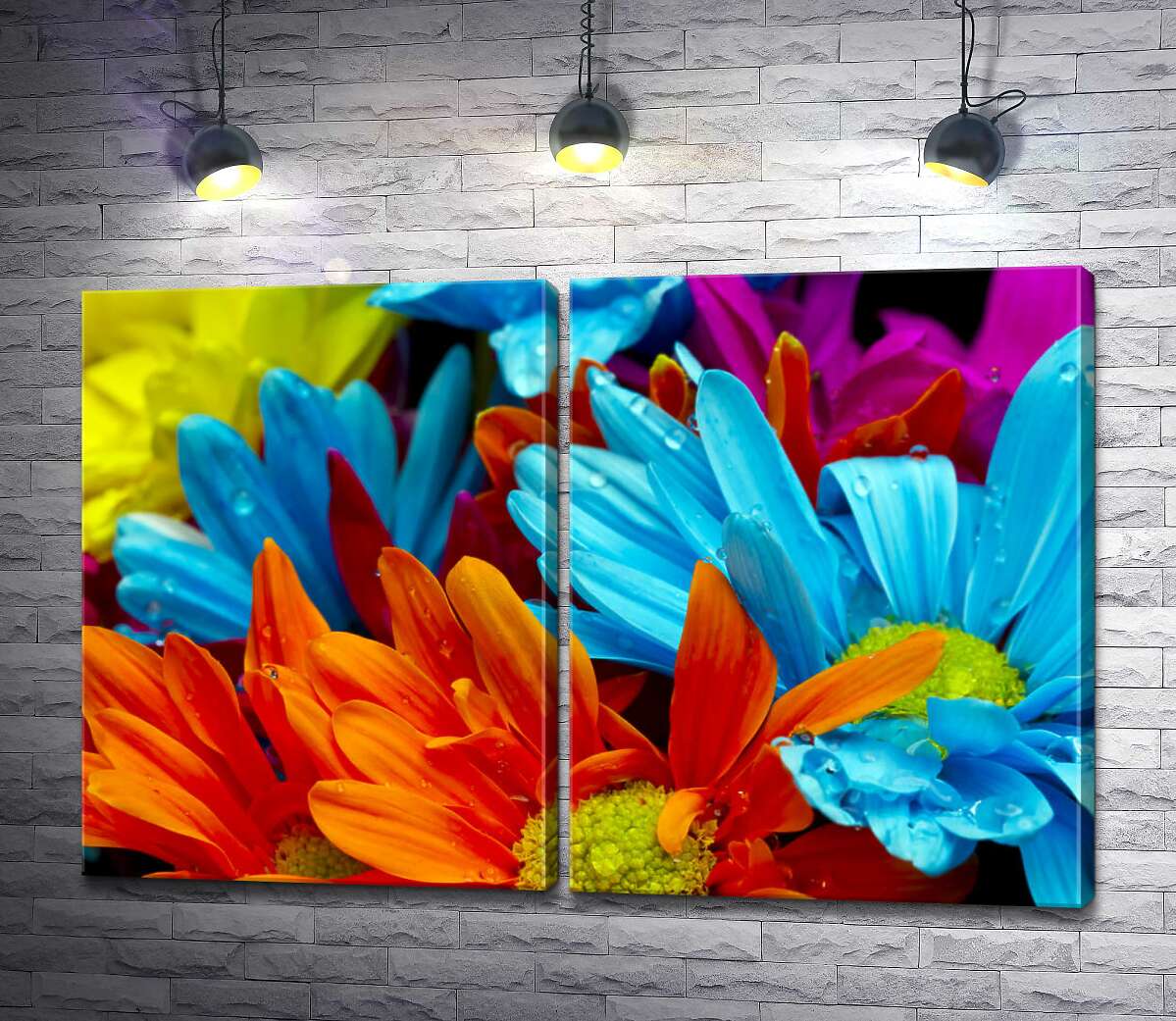 модульна картина Яскравий букет кольорових хризантем