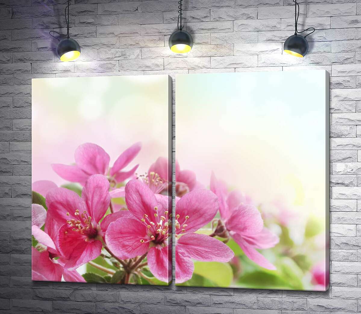 модульная картина Ветка розовых цветочков яблони