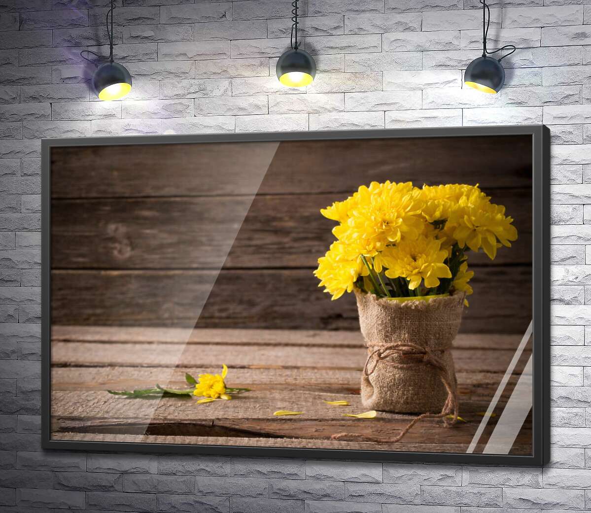 постер Нарядный мешочек желтых хризантем
