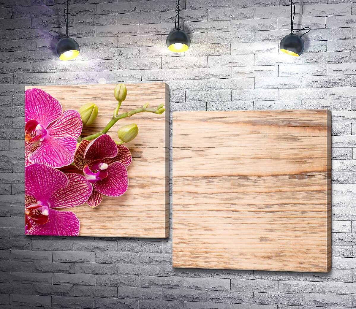 модульна картина Рожеві орхідеї на фоні пастельних візерунків дерева (Модуль №9)