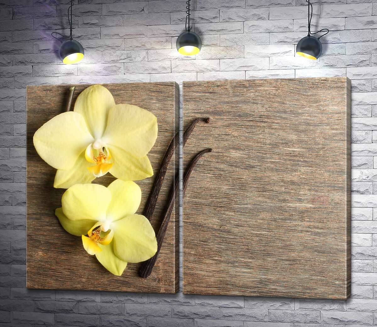 модульная картина Желтые орхидеи среди стручков ванили